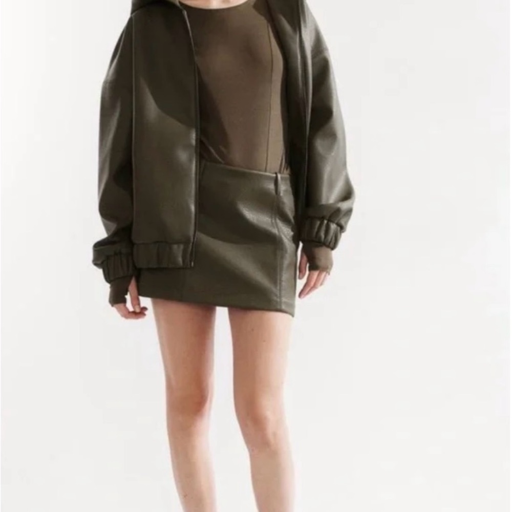 H&M Olive faux Leather Mini Skirt
